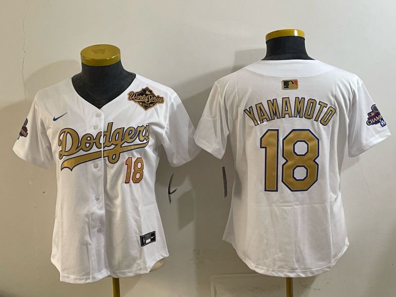 Youth Los Angeles Dodgers #18 Yamamoto White Gold 2026 Nike Game MLB Jersey 002->youth mlb jersey->Youth Jersey